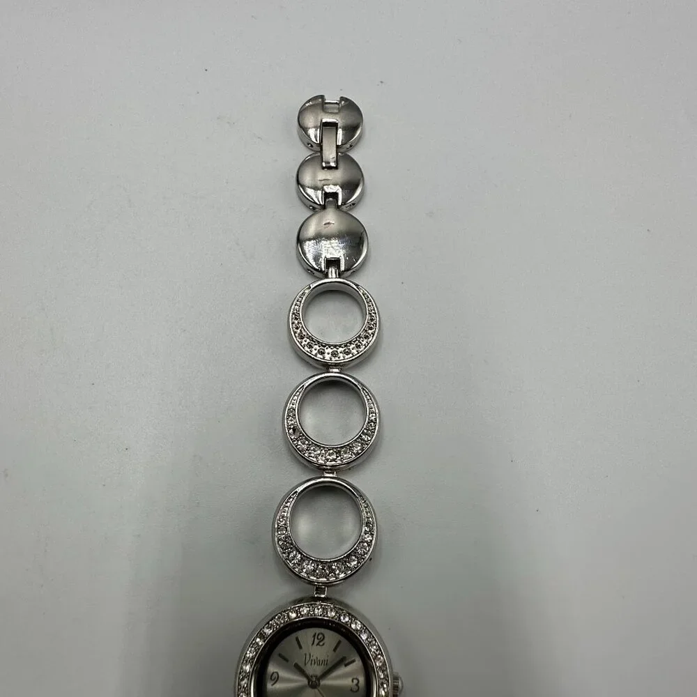 Vivani Watch Women Silver Tone Round Dial Rhinestone Accent Band New Battery 8